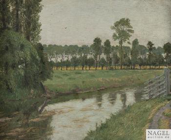 Belgische Landschaft mit Kanal und Allee by 
																	Alexander Eckener