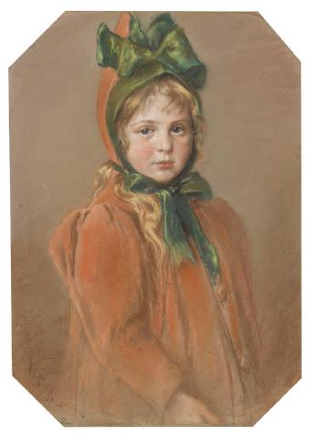 Mädchenporträt mit grüner Schleife (Die Tochter des Künstlers) by 
																	Wilhelm Carl Rauber
