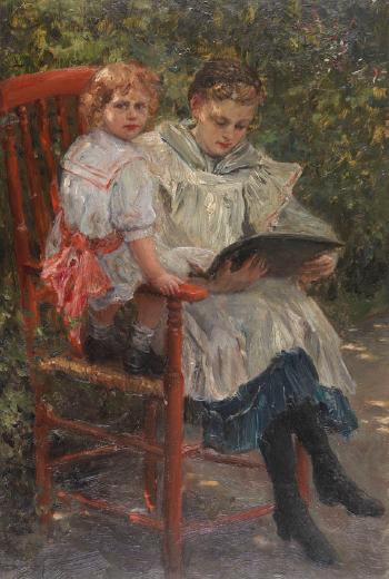 Beim Vorlesen (die Töchter des Künstlers) by 
																	Wilhelm Carl Rauber