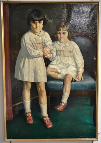 A portrait of two young girls reputedly the Erskine sisters by 
																	Charles Cameron Baillie
