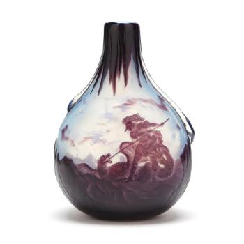 Cameo bottle vase of Saint George slaying the dragon by 
																			Rene Louis Damon