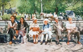 Six people on a park bench, Central Park by 
																			 Cai Chufu