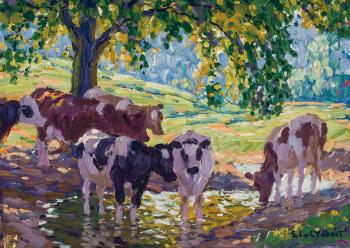 Pasture by the sea. Cows in a pasture by 
																			Edward Charles Volkert