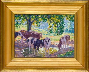 Pasture by the sea. Cows in a pasture by 
																			Edward Charles Volkert