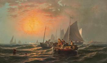 Fishing boats at sea by 
																			Edward Moran
