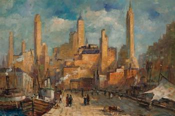 New York dock scene by 
																	George Macrum