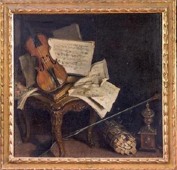Partitions et violon sur une chaise by 
																			Nicolas Henry Jeaurat de Bertry