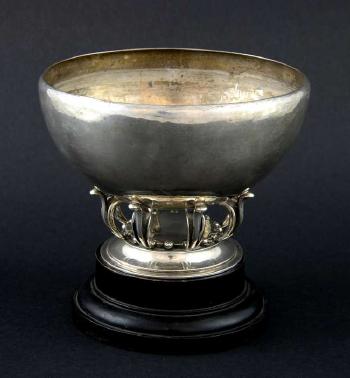 Centrepiece bowl on ebonised stand by 
																	Oscar Gundlach-Pedersen