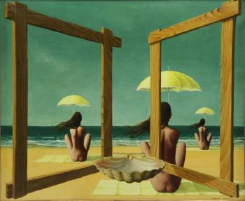 Nudes with umbrellas on the beach by 
																			Martin Zerolo