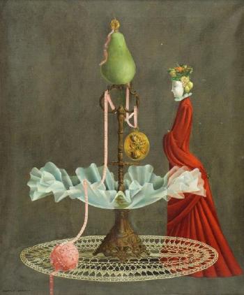 Still life with tazza and masked figure by 
																			Martin Zerolo