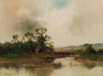 Dutch river scene by 
																			Ernst Jugel