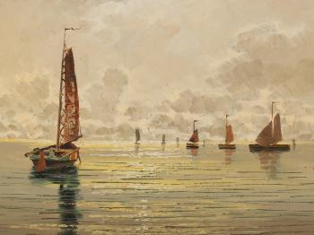 Sailboats on the Sea at Sunrise by 
																			Ernst Hugo Lorenz-Murowana