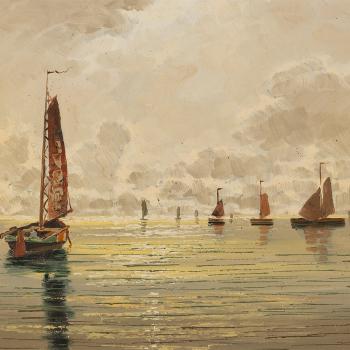 Sailboats on the Sea at Sunrise by 
																			Ernst Hugo Lorenz-Murowana