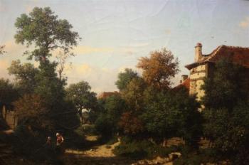 Scène paysanne dans un paysage d'automne by 
																	Louis-Hector Pron