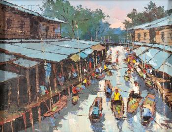 Market with Boats by 
																			Tawee Nangdakwang