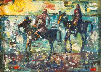 Two figures astride horses by 
																	Jack Lugg