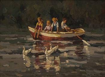 Children in a boat by 
																	Gian Piero Garizio