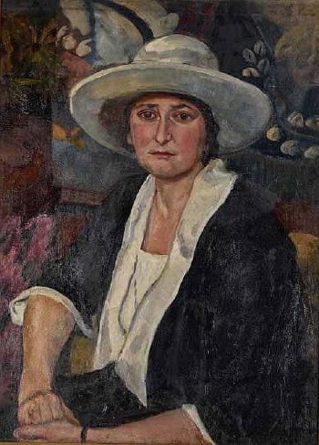 Portrait of a Woman Wearing a White Hat by 
																	Florence Zerffi