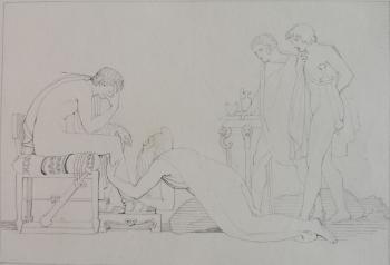 Priam begging for the body of Hector by 
																			John Flaxman