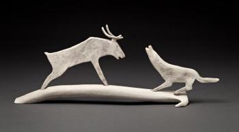 Caribou and Wolf by 
																			Jacob Irkok