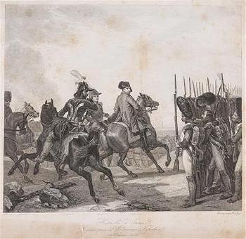 Napoleon zu Pferde mit Murat, Berthier vor seiner Infanterie bei der Schlacht von Jena by 
																			Jean Jacques Frilley