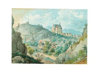 The 'Schwarze Turm' in Mödling and a view to the church St. Othmar and the town by 
																			Tobias Raulino