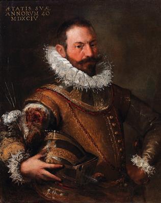 Portrait of a gentleman in ceremonial armour, consisting of gorget and helmet by 
																			 Veneto-Lombard School