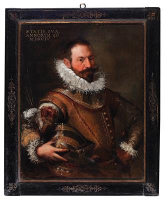 Portrait of a gentleman in ceremonial armour, consisting of gorget and helmet by 
																			 Veneto-Lombard School