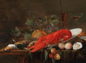 A still life with lobster by 
																			Pieter van Overschie