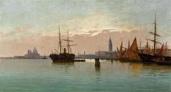 At the entrance to the Grand Canal in Venice, on the left the Punta della Dogana and Santa Maria della Salute, and right the Piazza San Marco by 
																			Pietro Galter