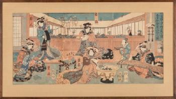 View of Teahouse Useya (triptych) by 
																			Hashimoto Sadahide