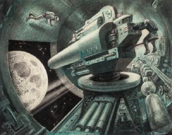 Aiming for the Moon, probable magazine interior illustration by 
																			Alexander Leydenfrost