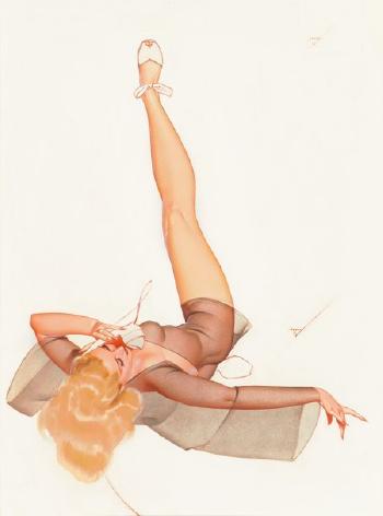 Flirtatious on the Phone, Petty Girl Pin-Up calendar illustration, December 1947 by 
																			George Petty