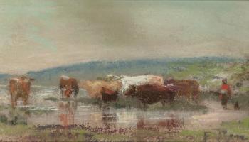 Cattle in a Stream by 
																			Charles Franklin Reaugh
