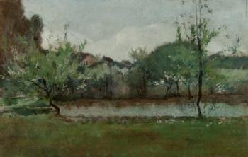 Landscape with Cottages by 
																			John Henry Twachtman