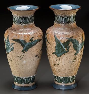 Large Pair of Doulton Lambeth Vases by 
																			Florence Barlow