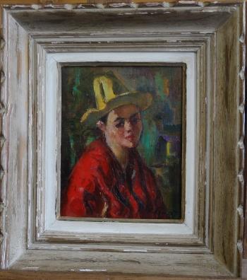 Portrait de jeune fille au gilet rouge by 
																	Raphael Pricert