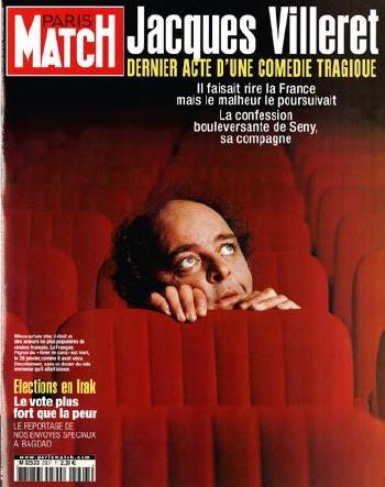 Portrait de Jacques Villeret caché derrière un fauteuil
de la salle du Théâtre Fontaine, à Paris, où il joue la pièce 'Jeffrey Bernard est souffrant'. Novembre 2000 by 
																			Hubert Fanthomme