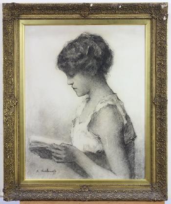 Girl reading book by 
																			Alexis Harlamoff