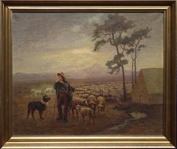 Shepherd with sheep and dog by 
																			Carl Christian Dahlgren