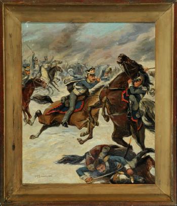Reitende Soldaten in der Schlacht by 
																	Nicolai Samokich