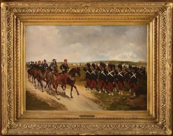 L'Empereur Napoléon III et le roi Victor Emmanuel II passant en revue les grenadiers à pieds de la Garde Impériale by 
																	Georges Louis Hyon