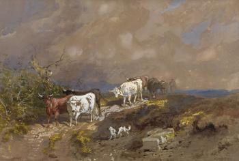 Cattle on a country road by 
																	Edward Hargitt