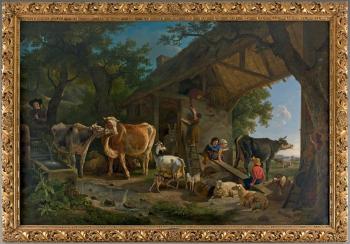 La sortie de la ferme; La rentrée des animaux à la ferme by 
																			Jean Louis Demarne