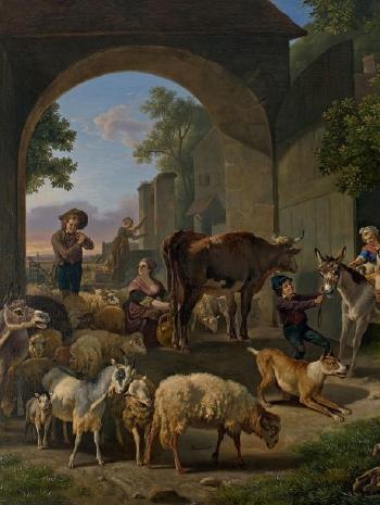 La sortie de la ferme; La rentrée des animaux à la ferme by 
																			Jean Louis Demarne