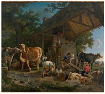 La sortie de la ferme; La rentrée des animaux à la ferme by 
																			Jean Louis Demarne