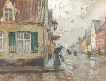Après la pluie, coin de rue (probablement Bruges) by 
																	Ferdinand-Jean Luigini