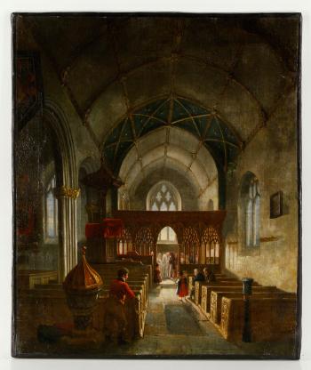 Chapel wedding scene by 
																			Henry C Gritten