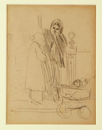 Two women and baby carriage. Street view by 
																			George Luks