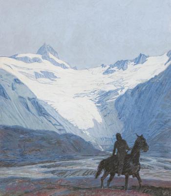 Abendlicher Gletscher mit Reiter by 
																	Erich Erler-Samaden